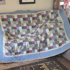Patchwork Cotton Quilt - Blue, Red, Green Plaid